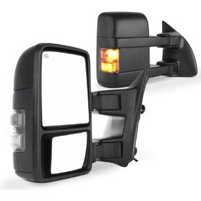 SCITOO Towing Mirrors fit for 1999-2007 for F250 for F350 for F450 for F550 Super Duty 2000-2005 for Ford for Excursion with Smoke Turn Signal Power Adjusted Heated Manual Telescoping Features