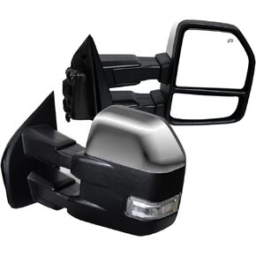 AERDM New Pair towing mirror Black Housing fit for 2015 2016 2017 2018 Ford F150 Pickup Truck Towing Mirrors w/Turn Signal, Auxiliary Lamp
