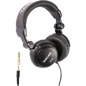 Tascam TH-03 Studio Headphones – Closed Back, Padded, Adjustable Pro Audio Headset with Gold Tip 1/8 inch to 1/4 inch Adaptor