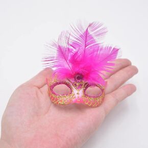 Mini Masquerade Mask Party Decorations - Yiseng 12pcs Pack Luxury Feather Mardi Gras Small Venetian Mask Decor Party Favors