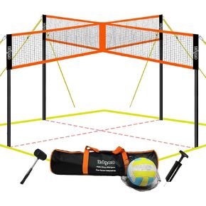 Zdgao 14 ft/20 ft 4-Way Volleyball and Badminton Combo Net with Soft Volleyball, Rubber Hammer and Carry Bag, Adjustable Height Four Square Volleyball Game Set for Backyard and Beach