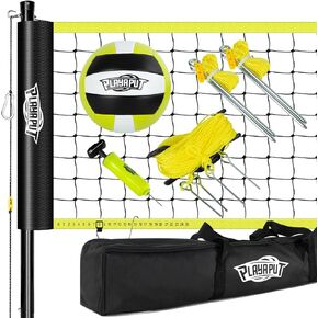 Portable Volleyball Net System - Outdoor Volleyball Net with Poles, PU Volleyball and Pump and Carry Bag, Height Adjustable Volleyball Net Set for Beach, Backyard | Easy Setup and Trasport