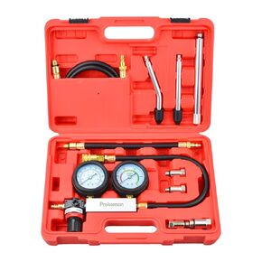 Cylinder Leak Down Tester Kit, Gasoline Engine Compression Dual Gauge Leakdown Detector Tool Set for Pressure Check & Leakage Rate Test with Extension Rod
