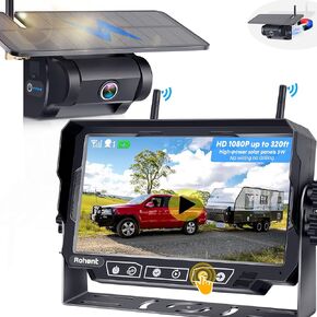 Magnetic Solar Wireless RV Backup Camera: 1Min DIY Installation 7" DVR Monitor 15000mAh Rechargeable Battery HD 1080P 170° Wide View Hitch Rear View Camera System for RV Trailer Truck Rohent N12