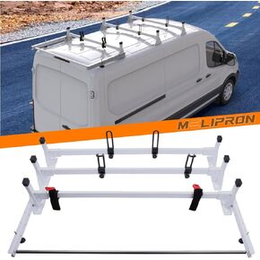 54" Ladder Roof Rack Fit for Ford Transit 150 250 350 Cargo Van 3 Crossbars with Rear Cargo Roller