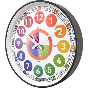 Learning Clock for kids, Glow in The Dark Wall Clock for Bedroom, 12 Inch Silent Night Light Kids Wall Clock, Colorful Illuminated Telling Time Teaching Clock,Kids Room Decor (Illuminated Gray)