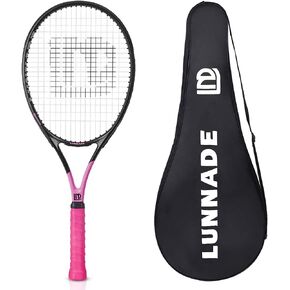 LUNNADE Adults Tennis Racket 27 Inch, Shockproof Carbon Fiber Tennis Racquet Light-Weight, Pre-Strung and Regrip, Suitable for Beginners to Intermediate Players