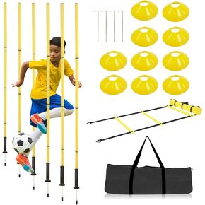 Agility Training Pole Set Soccer Training Equipment Includes 6 Spring Soccer Plug-in Type Dribbling Pole, Agility Ladder, 10 Soccer Cones for Speed Training, Soccer Training, Basketball Athletes Kids