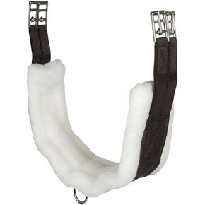 English Girth with Fleece - Breathable Lightweight Horse Girth for English Saddle, Double Elastic Easy Attachment, Brown with White Fleece