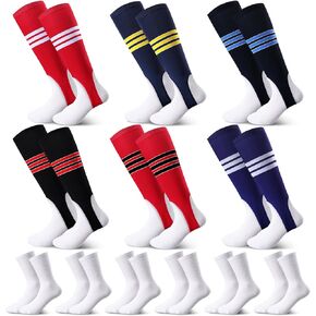 12 زوجًا من مجموعات ركاب البيسبول تتضمن 6 أزواج من ركاب البيسبول و6 أزواج من الجوارب البيضاء تحت الركاب، جوارب صحية، جوارب البيسبول، جوارب رياضية مخططة لكرة القدم للرجال والنساء in Kuwait