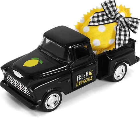 شاحنة معدنية ليمونية من Huray Rayho مع قماش محشو بالليمون الأصفر الاصطناعي بوفالو أسود عتيق لاقط المزرعة الصيفية على سطح الطاولة صينية متدرجة ديكور المنزل رف مطبخ صغير ديكور شاحنة دييكاست in Kuwait