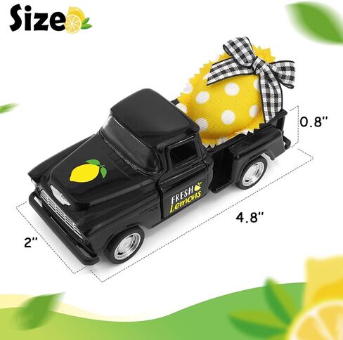 شاحنة معدنية ليمونية من Huray Rayho مع قماش محشو بالليمون الأصفر الاصطناعي بوفالو أسود عتيق لاقط المزرعة الصيفية على سطح الطاولة صينية متدرجة ديكور المنزل رف مطبخ صغير ديكور شاحنة دييكاست in Kuwait