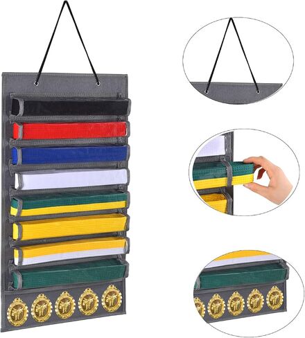 Martial Arts Belts Organizer Storage - Hanging Medal Display Rack Holder for 8 Belts, Martial Art/Karate Belt Display, Dust-Proof in Saudi Arabia