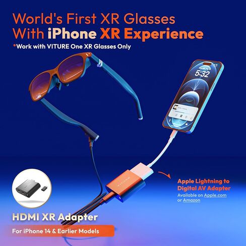 One XR/AR Glasses & HDMI Adapter for iPhone, Multiscreen Workstation, 360˚ VR Video Enabled, 2.8 Hours Battery, Play & Charge at The Same Time, XR Experience with Game Consoles (Jet Black) in Kuwait