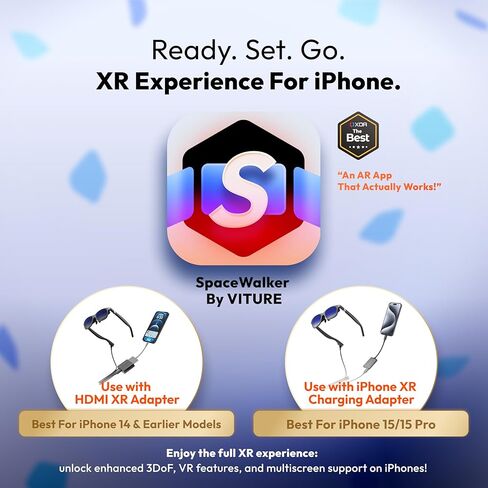 One XR/AR Glasses & HDMI Adapter for iPhone, Multiscreen Workstation, 360˚ VR Video Enabled, 2.8 Hours Battery, Play & Charge at The Same Time, XR Experience with Game Consoles (Jet Black) in Kuwait