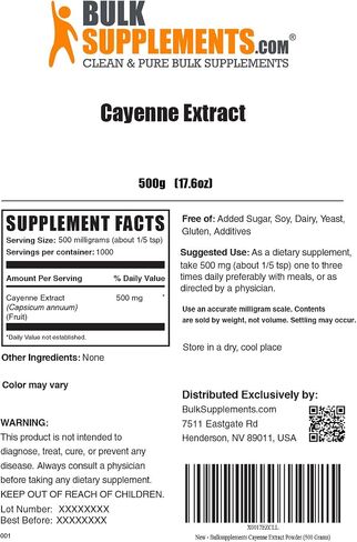 BULKSUPPLEMENTS.COM مسحوق مستخلص الفلفل الحار - مكمل الكابسيسين، مستخلص الفلفل الحار - 500 ملغ من مستخلص الفلفل الحار لكل وجبة، مكمل الفلفل الحار - خالي من الغلوتين (500 جرام - 1.1 رطل) in Saudi Arabia