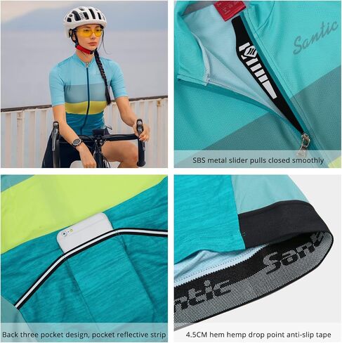 Santic Cycling Jersey Women Mountain Bike Jersey Bike Short Sleeve Shirts Women with Pockets,UPF50+,Breathable in Saudi Arabia