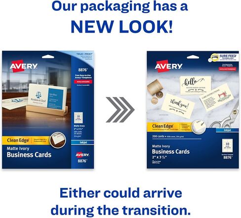 بطاقات عمل قابلة للطباعة من Avery Clean Edge مع تقنية Sure Feed، 2 بوصة × 3.5 بوصة، عاجية، 200 بطاقة فارغة لطابعات نفث الحبر (08876) in Saudi Arabia