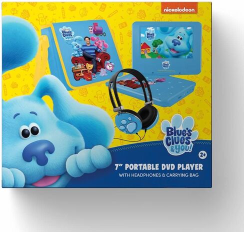 أدلة الأزرق وأنت! مشغل DVD محمول مقاس 7 بوصات للأطفال مع سماعات رأس متطابقة وحقيبة حمل، متوافق مع الأقراص المضغوطة وأقراص DVD وUSB وبطاقة SD وشاشة دوارة (BCDV7110) in Kuwait