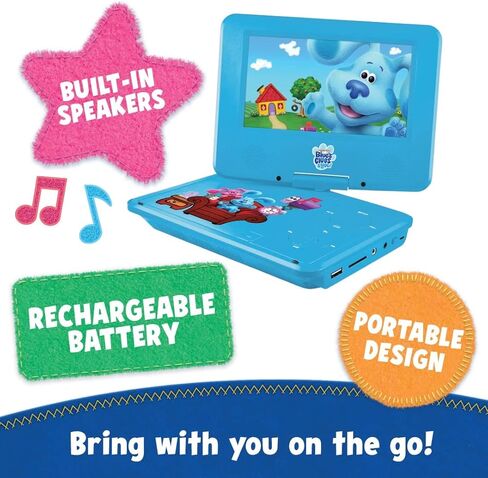 أدلة الأزرق وأنت! مشغل DVD محمول مقاس 7 بوصات للأطفال مع سماعات رأس متطابقة وحقيبة حمل، متوافق مع الأقراص المضغوطة وأقراص DVD وUSB وبطاقة SD وشاشة دوارة (BCDV7110) in Kuwait