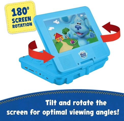 أدلة الأزرق وأنت! مشغل DVD محمول مقاس 7 بوصات للأطفال مع سماعات رأس متطابقة وحقيبة حمل، متوافق مع الأقراص المضغوطة وأقراص DVD وUSB وبطاقة SD وشاشة دوارة (BCDV7110) in Kuwait