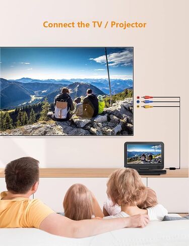 12.5" Portable DVD Player with 10.5" HD Screen, Built-in 5 Hours Rechargeable Battery, Support USB/SD Card/Sync TV and Multiple Disc Formats, Stereo Sound, 270 Degree Rotation, Black in Saudi Arabia