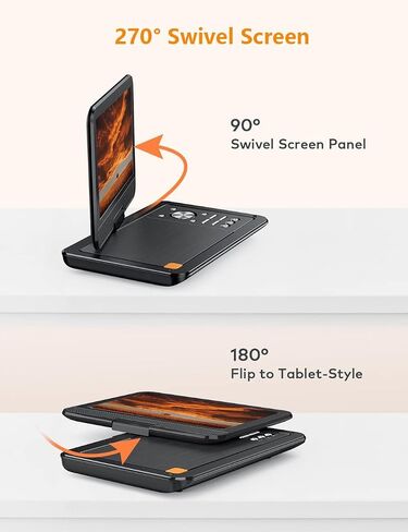12.5" Portable DVD Player with 10.5" HD Screen, Built-in 5 Hours Rechargeable Battery, Support USB/SD Card/Sync TV and Multiple Disc Formats, Stereo Sound, 270 Degree Rotation, Black in Saudi Arabia