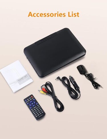 12.5" Portable DVD Player with 10.5" HD Screen, Built-in 5 Hours Rechargeable Battery, Support USB/SD Card/Sync TV and Multiple Disc Formats, Stereo Sound, 270 Degree Rotation, Black in Saudi Arabia