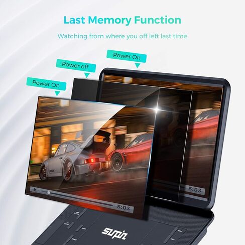 مشغل DVD محمول SUNPIN مقاس 17.9 بوصة مع شاشة دوارة كبيرة عالية الدقة مقاس 15.6 بوصة، بطارية قابلة لإعادة الشحن لمدة 6 ساعات، مضادة للصدمات، استئناف التشغيل، دعم مدخل ومخرج AV/بطاقة USB/SD، خالية من المنطقة، وحدة تحكم عن بعد، أسود in Kuwait