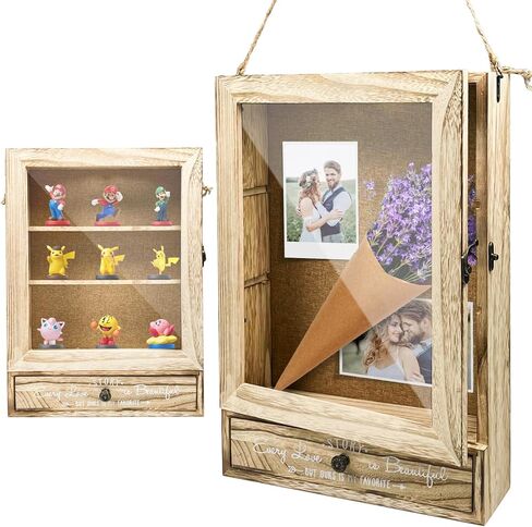 HZE 11"X 16" Retro Wooden Wedding Shadow Box Frame with Shelves and Drawers, Large and Deep Shadow Boxes Display Cases, Wedding Gifts for Newlyweds, Bridal Shower Gifts for Friends in Kuwait
