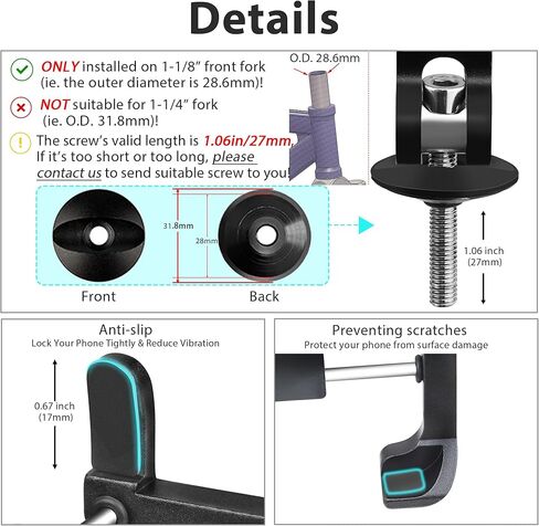 جذع حامل هاتف للدراجة من الألومنيوم من GUB - حامل سماعة رأس للهاتف للدراجة يناسب شوكة 1-1/8 بوصة 28.6 مم، حامل الهاتف الخلوي للدراجة Road Mountain MTB لهاتف iPhone 14 13 12 Pro Max وجميع هواتف GPS مقاس 3.5-7 بوصة in Kuwait