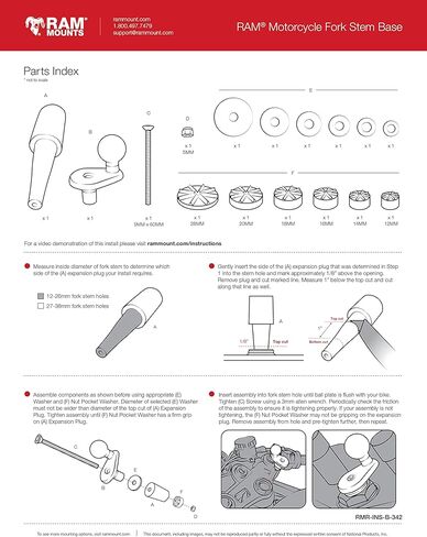 RAM يتصاعد دراجة نارية شوكة الجذعية الكرة قاعدة RAM-B-342U مع حجم B 1 "الكرة للسيقان 12 مللي متر إلى 38 مللي متر في القطر in Kuwait