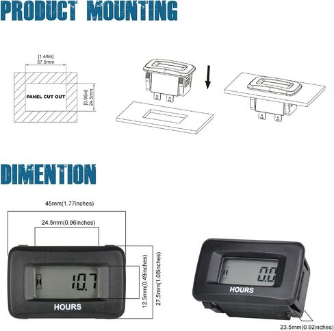 مجموعة عداد ساعات LCD رقمية من Runleader، تيار متردد/تيار مستمر 5 فولت إلى 277 فولت، تستخدم لمولد جزازة العشب ZTR وجرار وعربة الجولف وغسيل السيارات وضاغط محرك ATV البحري والمعدات التي تعمل بالغاز (1) in Kuwait