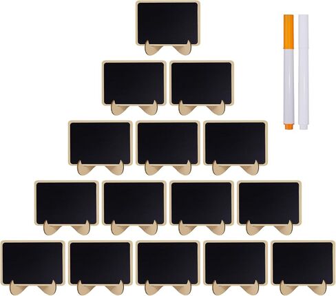 15 قطعة سبورة سوداء صغيرة مستطيلة، سبورة طباشير خشبية صغيرة، للطعام والزفاف، لافتات طاولة مع حامل حامل وديكورات للمناسبات، 2 قلم طباشير in Kuwait