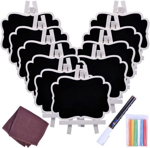 UCEC Mini Chalkboard Signs for Food, Small Chalkboard Signs with Stand for Buffet, Party, Table Number, Place Card, Wooden White Framed Easel and Board with Erasable Marker (10 Pack) in Saudi Arabia