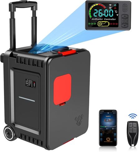 سخان ديزل hcalory 8 كيلو وات، سخان هواء ديزل محمول الكل في واحد 110 فولت تيار متردد و12 فولت 24 فولت تيار مستمر، سخان انتظار مع تحكم بلوتوث وشاشة LCD، يدعم خزان الوقود 5 لتر للسيارة والشاحنة والقارب والمركبات الترفيهية والمعسكرات in Kuwait