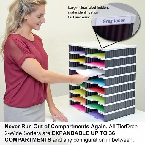 Ultimate Office TierDrop Jumbo 2-Compartment High-Wall (add-on Module) - Sorts Documents, Forms & Mail - Durable Construction Features Expandable, Modular, No-Tool Assembly Design (Gray w/Black) in Kuwait