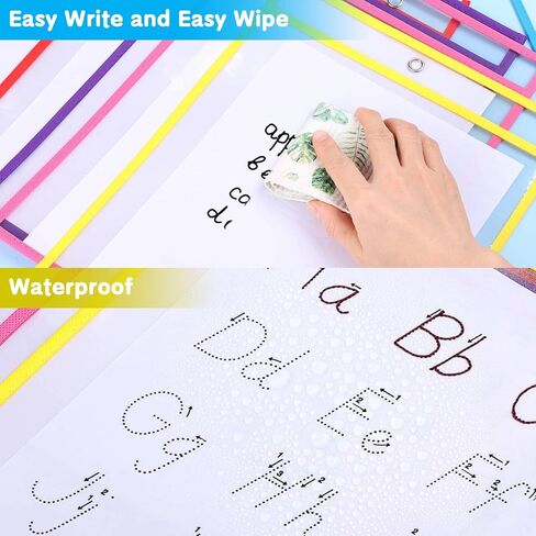 32 Pack Dry Erase Pocket Sleeves with Rings, 10x14 Inch Plastic Paper Sleeves Clear Job Ticket Holders Reusable Write and Wipe Pouches for Teacher Classroom Office in Saudi Arabia