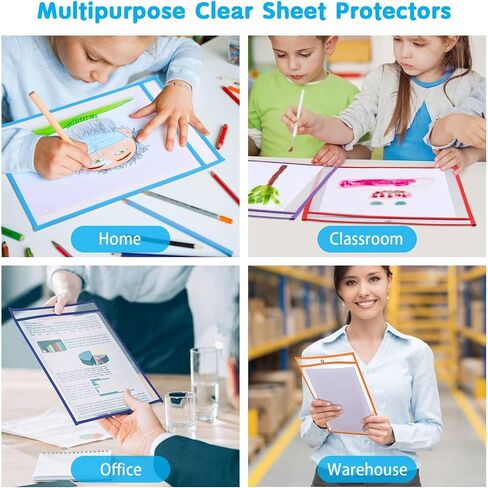 32 Pack Dry Erase Pocket Sleeves with Rings, 10x14 Inch Plastic Paper Sleeves Clear Job Ticket Holders Reusable Write and Wipe Pouches for Teacher Classroom Office in Saudi Arabia