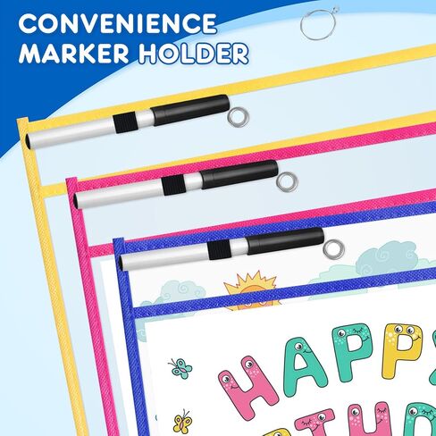 30 عبوة من جيوب المسح الجاف كبيرة الحجم من BainGesk مع حلقتين، وأكمام جافة قابلة لإعادة الاستخدام مقاس 14 × 10 بوصة، وجيوب شفافة لحامل التذاكر مع 10 ألوان، شديدة التحمل لمستلزمات معلم المدرسة في الفصول الدراسية in Kuwait