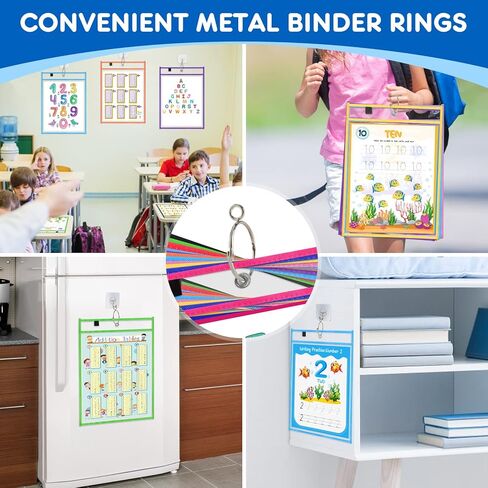 30 عبوة من جيوب المسح الجاف كبيرة الحجم من BainGesk مع حلقتين، وأكمام جافة قابلة لإعادة الاستخدام مقاس 14 × 10 بوصة، وجيوب شفافة لحامل التذاكر مع 10 ألوان، شديدة التحمل لمستلزمات معلم المدرسة في الفصول الدراسية in Kuwait