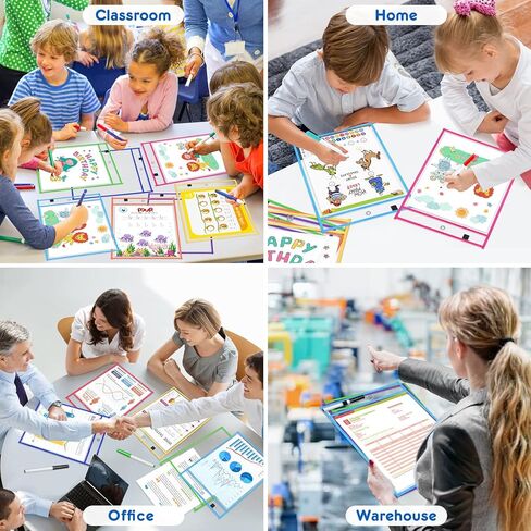 30 عبوة من جيوب المسح الجاف كبيرة الحجم من BainGesk مع حلقتين، وأكمام جافة قابلة لإعادة الاستخدام مقاس 14 × 10 بوصة، وجيوب شفافة لحامل التذاكر مع 10 ألوان، شديدة التحمل لمستلزمات معلم المدرسة في الفصول الدراسية in Kuwait