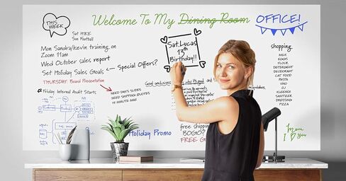 سبورة بيضاء فورية من Wizard Wall®، سطح قابل للمسح الجاف وقابل لإعادة تعيين موضعه، لفة مقاس 27.5 بوصة × 40 بوصة in Kuwait