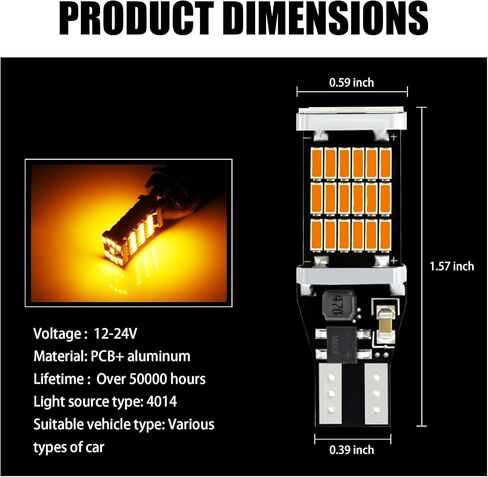 4 PCS LED Reverse Light Bulb, 360 Degree Lighting, 6500K 800LM Car Turn Signal Bulbs, T15 4014 45SMD High Brightness Brake Light for Most Cars Trucks RVs (White) in Kuwait