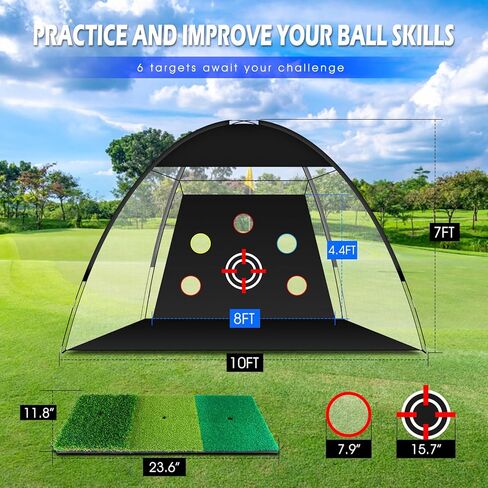 شبكة جولف مع قطعة قماش مستهدفة، شبكة تدريب جولف مقاس 10 × 7 أقدام مع بساط جولف ثلاثي العشب، شبكات ضرب الجولف الكل في 1 للتدريب على التقطيع والتأرجح في الفناء الخلفي - هدية لمحبي الجولف in Kuwait