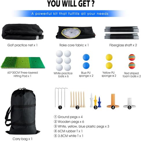 شبكة جولف مع قطعة قماش مستهدفة، شبكة تدريب جولف مقاس 10 × 7 أقدام مع بساط جولف ثلاثي العشب، شبكات ضرب الجولف الكل في 1 للتدريب على التقطيع والتأرجح في الفناء الخلفي - هدية لمحبي الجولف in Kuwait
