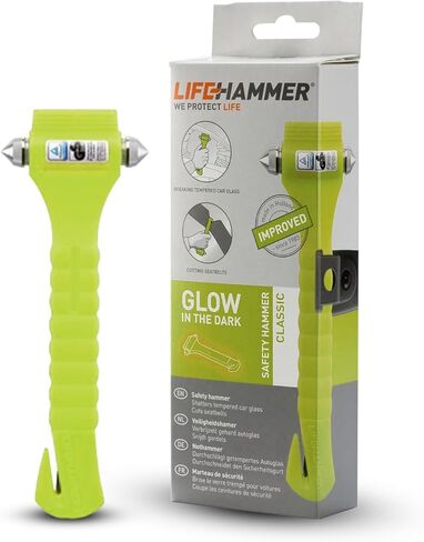 مطرقة أمان العلامة التجارية Lifehammer - أداة الهروب والإنقاذ الأصلية في حالات الطوارئ مع قاطع حزام الأمان، صنعت في هولندا in Saudi Arabia