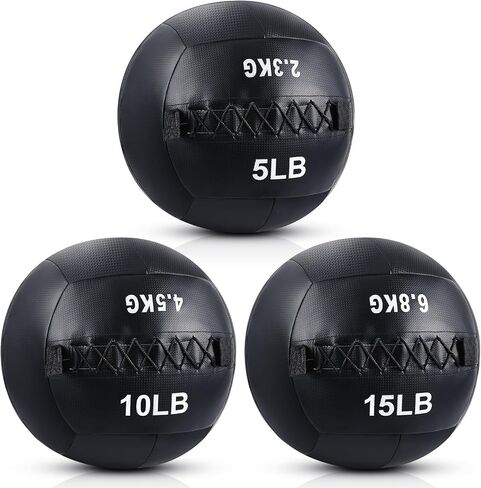 Libima 3 Pcs Soft Wall Ball Medicine Ball Set Fitness Slam Ball with Non Slip Grip for Slamming Exercise Weight Ball Workout Med Ball for Strength Conditioning Cross Core Training, 5, 10 and 15 Lbs in Saudi Arabia