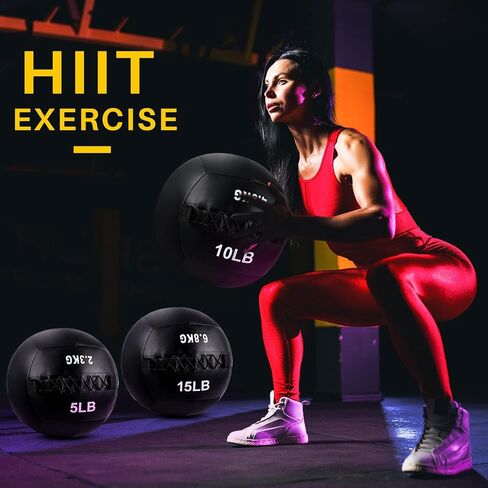 Libima 3 Pcs Soft Wall Ball Medicine Ball Set Fitness Slam Ball with Non Slip Grip for Slamming Exercise Weight Ball Workout Med Ball for Strength Conditioning Cross Core Training, 5, 10 and 15 Lbs in Saudi Arabia