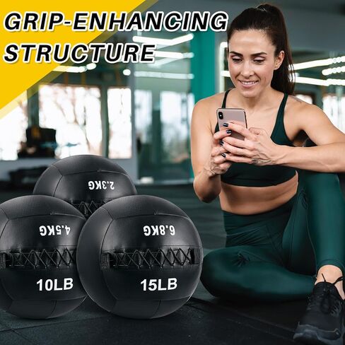Libima 3 Pcs Soft Wall Ball Medicine Ball Set Fitness Slam Ball with Non Slip Grip for Slamming Exercise Weight Ball Workout Med Ball for Strength Conditioning Cross Core Training, 5, 10 and 15 Lbs in Saudi Arabia